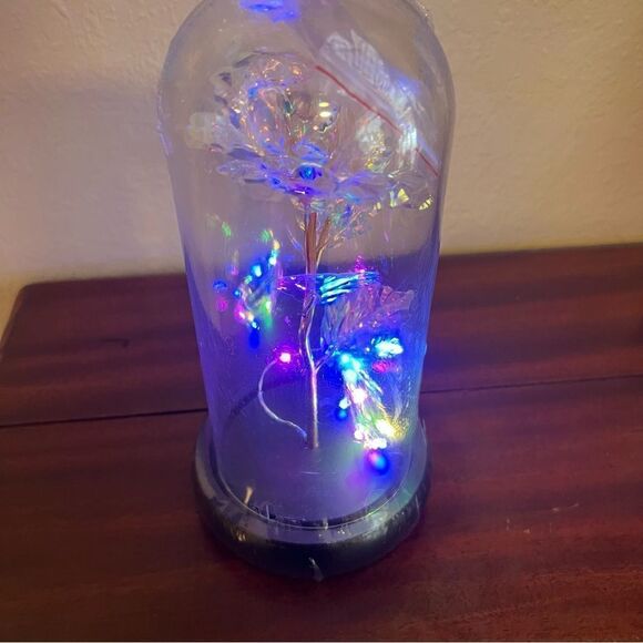 Dream of Flowers Lighted Rose in Glass Dome with Faux Wooden Base. New!! - Picture 1 of 11